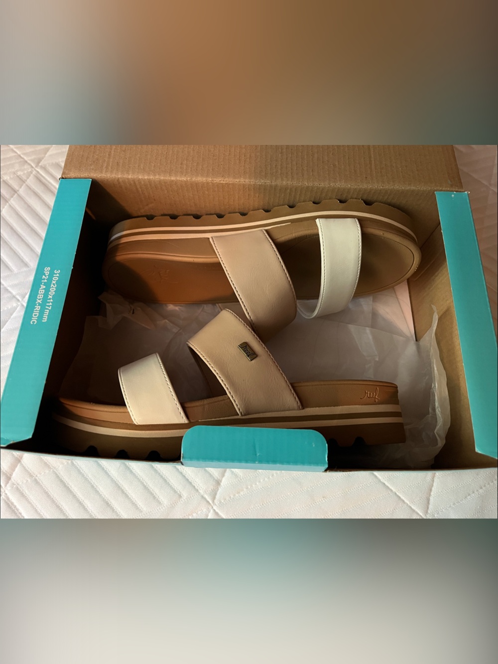 Reef Two-Tone Double Strap Platform Slides in Cream and Tan